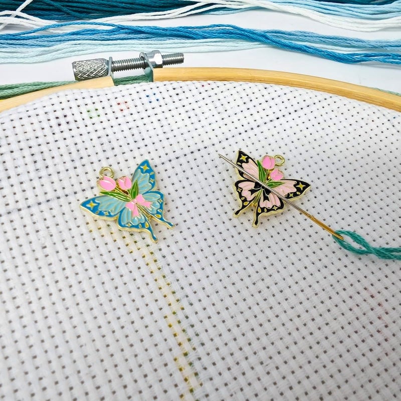 MAGNEECH 2pcs Pink Blue Butterfly-Themed Needle Minder Magnet，Magnetic Needle Minders for Cross Stitch and Embroidery - Keep Your Needles Secure - Image 1